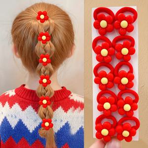 TEMU 10개입 여아용 빨간 딸기 & 잎사귀 머리끈 - 하트 디자인의 고탄력 레진 헤어 액세서리, 과일 테마 헤어스타일, 발렌타인데이, 크리스마스, 데일리룩에 완벽, 귀여운 헤어 액세서리, 발랄한 머리띠, 튼튼한 머리끈