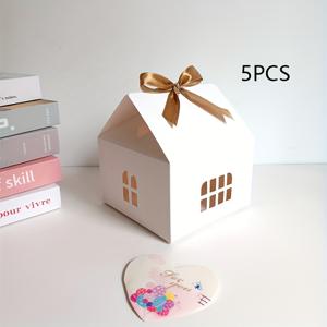 TEMU 5개 파티 선물 상자 포장, 작은 흰색 및 갈색 집 모양, 크리스마스 크라프트 종이 선물 상자.
