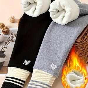 TEMU 2개 여아용 보온 레깅스 - 겨울 따뜻함, 하트 컷아웃 스트레치 타이츠, / & - 야외 활동, 헬스장에 적합, 두꺼운 여아용 보온 레깅스, 짐웨어, 신축성 있는 원단, 야외용|짐웨어