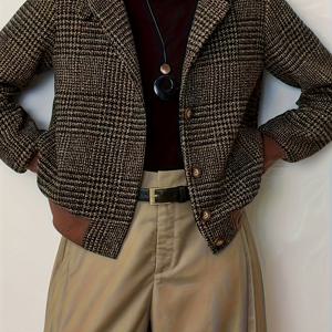 TEMU 여성용 우아한 하운드투스 체크 재킷 - 클래식 칼라 & 싱글 브레스티드 버튼 프론트, 베이지/브라운/블랙/화이트/그레이 코트, 가을 겨울 캐주얼 & 프로페셔널 웨어, 세탁기 사용 가능 아우터웨어