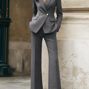 TEMU 여성을 위한 새로운 가을/겨울 스타일리시한 더블 브레스트 . 하이웨이스트 플레어 팬츠와 함께 입으면 사무실, 출퇴근, 면접에 완벽합니다. 캐주얼하고 프로페셔널한 모든 환경에 적합한 다용도 투피스 세트입니다.