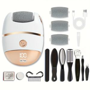 TEMU 미구안 전동 발 및 제거기 그라인더, 3/10피스 페디큐어/매니큐어 세트, LCD 화면, 2단계 속도 조절 (-), 500mAh 배터리, 두꺼운 발톱용 휴대용 발 파일