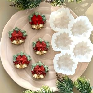 TEMU 싱글 크리스마스 벨, 잎, 리본 실리콘 몰드, 크리스마스 장식, 핸드메이드 비누 장식, 드로퍼 몰드