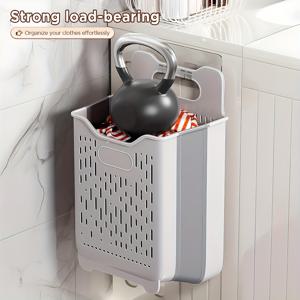 TEMU 1개 대형 접이식 빨래바구니 손잡이 포함 - 헤비듀티 접이식 옷장, 공간절약형 휴대용 정리함 (기숙사, 아파트, 욕실, 침실용) - 내구성 있는 플라스틱 프레임, 옷, 수건 수납 가능 (18.34인치 빨래바구니)|빨래바구니