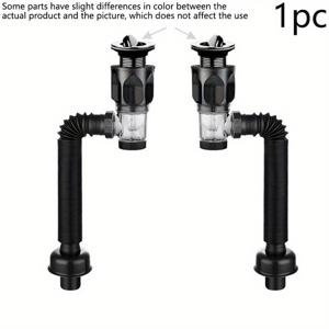 TEMU 1 욕실 싱크대 배수구 키트 (확장 가능한 P자형 벤드, 직선 또는 측면 설치) - 내구성이 뛰어난 스테인리스 스틸 및 ABS 재질, 배수 파이프, 홈 데코 욕실 제품