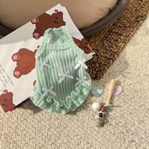 TEMU 리플 스트랩리스 드레스, 리본 강아지 얇고 통기성 좋은 조끼, 양다리 귀여운 테디 옷, 중간 및 소형견에게 적합, 사계절 애견 의상