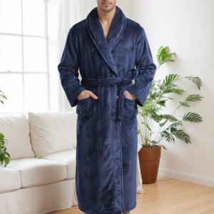 TEMU 가을/겨울 플란넬 남성용 루즈팬티 - 플러스 사이즈 커플 로브, 홈 롱 가운, 플리스 안감 욕실 가운, 두꺼운 따뜻함, 편안한 부드러움