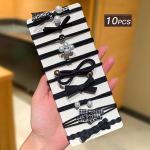 TEMU 10개 세트 여성용 스타일, 블랙 베이직 다용도 헤어밴드 & 헤어타이, 심플한 디자인, 데일리 출퇴근, 파티 및 소셜 행사에 적합, 선물용 헤어 액세서리 추천