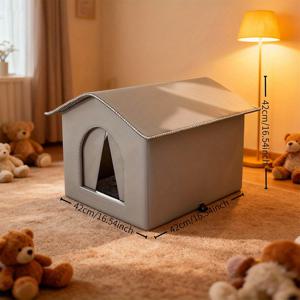 TEMU 올웨더 고품질 및 단열 아웃도어 강아지 집 & 고양이 쉼터 - 헤비듀티 옥스포드 원단 켄넬 텐트, 쉬운 조립, 그레이/블랙 실내 펫 침대, 소형/중형 강아지, 고양이용 - 휴대용 뒷마당 쉼터