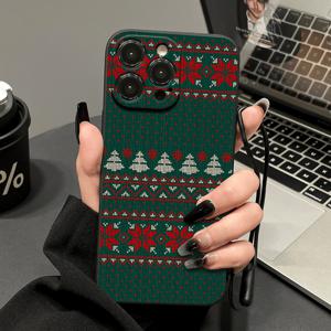 TEMU 폰 케이스: 원피스 크리스마스 트리 눈송이 그린 도트 라인 패턴 스타일리시하고 다용도 하드 쉘 랜야드 디자인 블랙 폰 케이스 충격 흡수 및 낙하 방지 편안한 그립 아이폰 시리즈 11-17 Pro Max 시리즈 호환