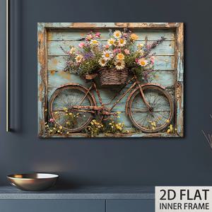 TEMU 2D 플랫, 2D FLAT 매력적인 스타일 빈티지 꽃바구니 자전거 캔버스 아트 - 러스틱 블루, 거실이나 주방을 위한 플로럴 홈 데코, 12x16 인치, 완벽한 봄 테마 선물 | 레트로 사이클리스트 벽 장식 할로윈/추수감사절/크리스마스, 2D 플랫, 주방 장식,플랫랜드 아트워크,고품질 인쇄,장식용 포스터
