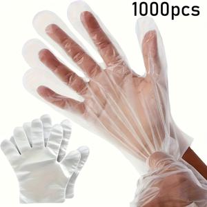 TEMU 1000개입 저자극 일회용 플라스틱 장갑 - 주방, 청소, 민감한 손, 화장실, 애완동물 관리, 미용실, 가정용 (가성비 팩) - 연한 베이지 & 투명