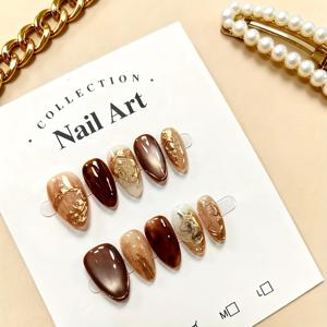 TEMU 수제 가을/겨울 카라멜 브라운 고양이 눈 그라데이션 네일 아트 10개입, 축제 행사 및 여성 선물로 완벽합니다.