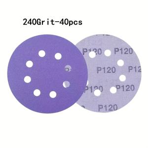 TEMU 강화된 먼지 흡수 및 막힘 방지 성능을 갖춘 5인치 8구멍 보라색 세라믹 필름 보라색 모래 / 자동차, 금속, 목재 연마 및 마감에 적합