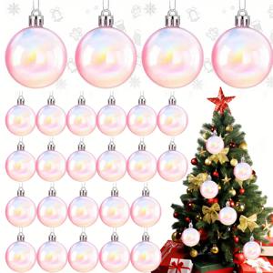 TEMU 24개 미니 무지개 빛깔 깨지지 않는 크리스마스 장식 - 파스텔 핑크에서 퍼플 그라데이션 광택 매달기 볼, 가볍고 내구성 있는 플라스틱 크리스마스 트리 장식, 결혼식, 파티, 부활절 및 휴일 파티 장식용 (24개)