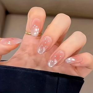 TEMU 10개입 K'APEINE 핸드메이드 누드 그라데이션 캣아이 인조네일 - 미디엄 오벌 프레스 네일, 롤링 아이, 누드 컬러 (데일리, 웨딩, 파티용) - 봄 여름 네일 아트 (손발용)|네일아트