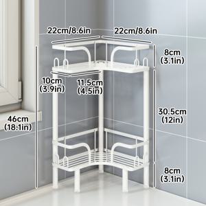 TEMU 1개 헤비듀티 철제 프리스탠딩 코너 샤워 선반 - 조절 가능한 각도 욕실 수납장, 다단 선반, 공간 절약형 바닥 스탠딩 정리대 (삽입 설치, 드릴링 필요 없음) - 욕조, 샤워, 화장실에 이상적|욕실선반|화장실선반