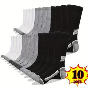 TEMU 헤비듀티 보온 무릎 위 스포츠 양말 20개입 10켤레 - 두꺼운 겨울 보온성, 고탄성 블랙/화이트/그레이/베이지/회백색 - 달리기, 헬스, 스키 및 운동 훈련용 대용량 10켤레 (내구성 있는 팀/사용)