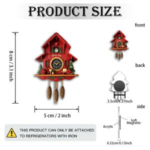 TEMU 1개 독일 뻐꾸기 시계 레플리카 자석 - 아크릴 냉장고 자석, 뻐꾸기 새 & 황금 진자, 유럽 스타일 문걸이, 집, 냉장고, 탁상용 - 기능적 장식 액세서리 (실제 시계와 호환), 2D 평면