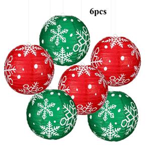 TEMU 6개 대형 30cm/11.81인치 크리스마스 눈꽃 랜턴 - 빨간색 & 녹색 종이 걸이 장식, 눈꽃 패턴, 전기 불필요, 실내/외 파티, 창문, 홈 데코용 간편한 걸이 - 튼튼한 종이 구조, 파티용품, led, 조명, 풍등, 가을, 싸지 등