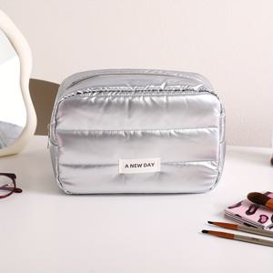 TEMU 1개 여성 & 남성용 메이크업 & 세면도구 정리 가방 - 파스텔 핑크 - 소프트 나일론 화장품, 지퍼 잠금, 데일리 필수품, 세면도구 및 메이크업을 위한 컴팩트한 여행용 디자인 - 여성 & 남성에게 이상적, 세면도구 보관, 퀼팅 질감, 파우치 메이크업, 손잡이 파우치, 화장품가방, 메이크업 가, 화장품 가방, 메이크업 파우치