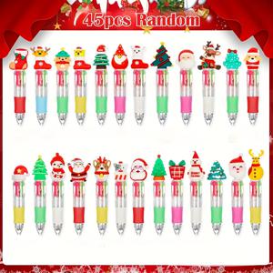 TEMU 45개 4-in-1 멀티컬러 볼펜 (크리스마스용), , 눈사람, 크리스마스 스타킹, 사슴 등 다양한 디자인으로 구성되어 있습니다. 부드러운 필기감을 제공하며, 생생하고 다양한 크리스마스 테마 디자인을 선보입니다. 부드러운 실리콘 그립이 특징입니다.