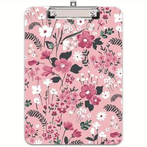 TEMU 아크릴 클립보드 (메탈 스탠드 포함), A4 사이즈 11.8 X 8.27인치, 학생 및 전문가 (교사, 학교 직원, 사무직원, 의료 종사자)에게 적합합니다. 핑크 꽃무늬로 세련되게 디자인되어 그림 그리기에 이상적입니다.|클립보드