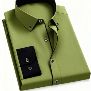 TEMU 남성용 정장 비즈니스 셔츠 - 클래식 대비색 드레스 셔츠, 슬림핏 맞춤형 앞면 버튼 디자인, 사무실 및 웨딩 이벤트용 비침 방지 원단 - 세탁기 사용 가능, 정장 행사 복장, 결혼식 손님 복장, 스타일리시한 대비 디자인