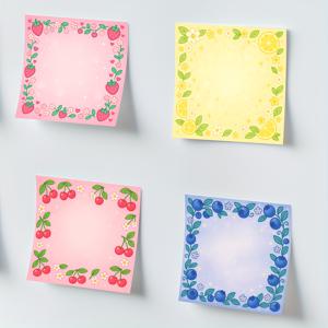 TEMU 귀여운 과일 스티커 메모 세트 (4팩) - 딸기, 레몬, 블루베리 & 체리 테마 | 3x3인치 정사각형 자체 접착 패드 | 학생 플래너 & 사무용 메모 | 창의적인 메시지 노트지