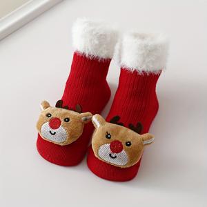 TEMU 봄, 가을용 아기 양말 한 쌍, 얇은 디자인, 어린 아이들을 위해 설계됨, 가을 및 겨울 시즌에 적합, 미끄럼 방지 밑창, 중간 길이, 크리스마스 양말