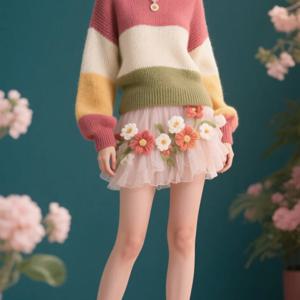 TEMU 여성용 우아한 컬러 블록 스웨터 - 부드러운 파스텔 핑크/그린/베이지/옐로우 스웨터, 튤 느낌의 레이어, 가을 & 겨울 레이어링, 오피스, 캐주얼 아웃핏용 포근한 윈터 튜닉 (손세탁/드라이클리닝)