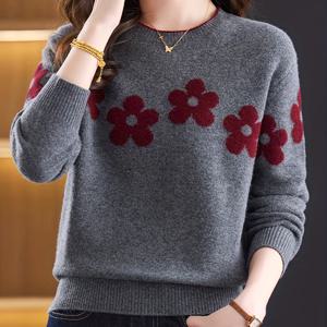 TEMU 여성용 포근한 두꺼운 스웨터 - 긴소매 라운드넥 플로럴 패턴 풀오버, 부드럽고 따뜻한 가을/겨울용 원단, 캐주얼 데일리 & 포멀룩 - 여성 스웨터, 겨울용 스웨터, 겨울 의류, 클래식 니트, 스타일리시 니트