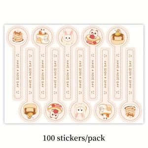 TEMU 100장/팩 귀여운 일러스트 케이크 포장 밀봉 스티커 롱 스트립 스티커 베이킹 DIY 선물 스티커 - 베이커와 DIY 애호가를 위한 완벽한 선택 - 베이커리에 이상적 - 모든 행사에 적합