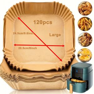 TEMU 120개 에어프라이어 라이너 - 대형 논스틱 & 방수 양지, 내열성 ( & 전자레인지) - 에어프라이어, 오븐, 전자레인지용 사전 절단 - 찢어짐 없음, 쉬운 청소, & s - 베이킹, 감자튀김, 치킨|에어프라이어