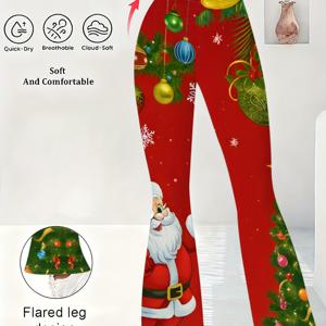 TEMU 여성용 하이웨이스트 중국풍 플로럴 프린트 레깅스 - 플레어드 벨바텀 팬츠, 부드러운 질감, 사계절 스트레치 바지 (레드/그린/골든), 캐주얼 & 페스티벌 웨어, 세탁기 사용 가능한 슬림핏 팬츠 수트 디자인