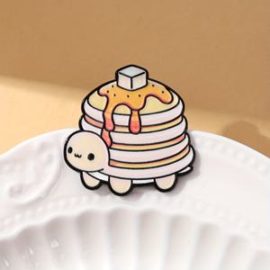 TEMU 귀여운 팬케이크 거북이 에나멜 핀 - 착용 가능한 브런치 액세서리, 혼합 색상, 캐주얼 스타일, 독특한 모양, 아연 합금 소재, 할로윈, 추수감사절 및 크리스마스에 적합