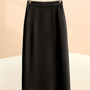 TEMU 세련된 하이웨이스트 스플릿 미디 스커트, 가을/겨울용 포켓 디자인 및 백 지퍼 디테일, 시크하고 다재다능한 룩에 완벽.|오피스룩