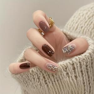 TEMU 24개 중형 사각 글리터 그라데이션 가성비 네일 - 손발용 광택 탈착식 네일 패치, 네일 연장, 적용 및 제거, 살롱 퀄리티 네일