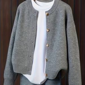 TEMU 여성 빈티지 가디건 재킷 - 우아한 버튼 프론트 클로저, 부드러운 스웨터 코트 (가을/겨울), 오피스, 파티, - 여성 스웨터 재킷, 가디건 스웨터, 겨울 레이어링, 클래식 디자인, 포근한 원단, 스타일리시한 아우터