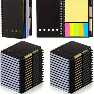 TEMU 8개 스파이럴 노트북 세트 (펜 클립 포함), 줄자 스티커 메모, 컬러 색인 탭 미니 노트북 세트, 노트북 4개 및 펜 4개 포함