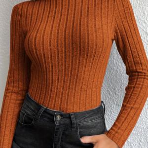 TEMU 여성용 슬림핏 하이넥 블라우스 - 솔리드 컬러 긴팔 탑, 세탁기 사용 가능 봄/가을 캐주얼 & 드레시 웨어, 오피스, 세미 포멀 이벤트용 테일러드 핏 - 논-스무스 텍스처 (즉시 배송 가능)