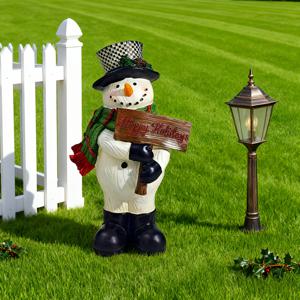 TEMU 수제 조각 눈사람 조각상 - 레드 스카프 & 탑햇이 있는 레진 겨울 정원 조각, 파티오, 잔디밭용 내구성 좋은 야외 장식, 눈사람 장식, 파티오 장식품, 예술적인 피규어, 휴일 쇼핑객