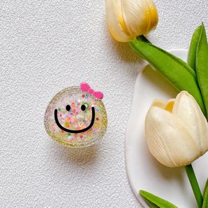 TEMU 즐거운 페이스 보타이 모래 폰 그립 스탠드! 에스테틱 파스텔 귀여운 접착식 홀더, 접이식 및 접이식 게으른 브래킷 영상 시청용. 매혹적인 글리터 모래 창의적인 모바일 액세서리, 생일 선물 및 일상 선물로 이상적