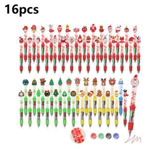 TEMU 16개 크리스마스 시리즈 네색 볼펜, 크리스마스 테마, 눈사람, 산타 모자, , 크리스마스 트리 귀여운 캐릭터 디자인. 네 가지 색상 자유 전환, 빨강, 검정, 파랑, 초록. 사무실, 학교, 글쓰기, 그림 그리기에 적합. 크리스마스 선물로 좋은 정교한 선물