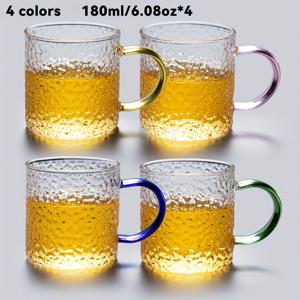 TEMU 4개 세트 6.08oz/180ml 망치질 유리컵, 뜨거운/차가운 음료용 재사용 가능, 식기세척기 안전, 둥근 줄무늬 음료용품 세트, 가정, 레스토랑, 호텔 및 상업용에 적합 - 추수감사절, 부활절, 크리스마스, 할로윈, 이드에 이상적