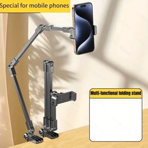 TEMU 헤비듀티 조절 가능한 침대 옆 휴대폰 홀더 - 원클릭 접이식, 클램프 베이스 & 확장 가능한 암 - 스마트폰/태블릿 호환, 태블릿 친화적, 침대/책상/차량용 견고한 금속 프레임 - 핸즈프리 스탠드 (독서, 게임, 영상용)