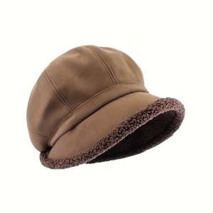 TEMU 가을 겨울용 펠트 플러시 베레모, 안감과 러플 디자인, 부드럽고 따뜻한 접이식 모자, 추운 날씨에 적합, 편안한 텍스처 원단, 15가지 스타일링 가능