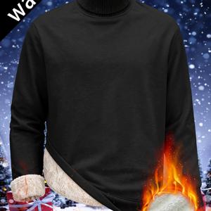 TEMU 남성용 터틀넥 탑 - 겨울용 따뜻한 라운드넥 풀오버, 캐주얼 & 아웃도어 추위 방지 재킷, 세탁기 사용 가능한 긴팔 코트, 데일리 웨어, 남성용 겨울 의류, 하이넥 남성복, 고품질 남성 의류, 아빠 크리스마스 선물