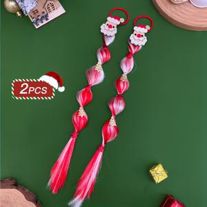 TEMU 2/4개 여성 패션 우아하고 귀여운 크리스마스 헤어 액세서리, 리본 레드 그린 가발 땋은 머리끈, 크리스마스 장식, 파티 코스프레, 여성 헤어 액세서리, 크리스마스 선물