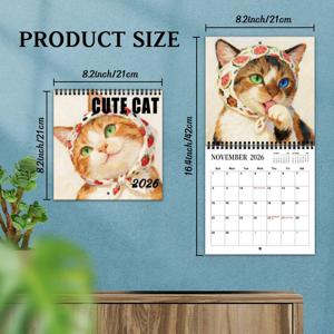 TEMU 2026 귀여운 고양이 달력 플래너 - 12개월 대형 사각 격자 레이아웃, 월별 사진 포함, 귀여운 머리띠를 쓴 고양이 디자인, 데일리 & 주간 계획에 적합, 월별 레이아웃, 영어, 귀여운 고양이 달력